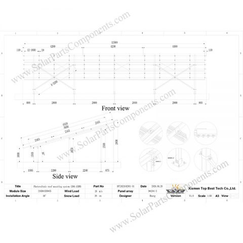 PV power plant racking on metal roof design
