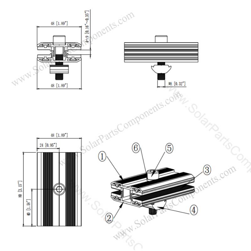 Mid Clamps for Frameless PV Modules T nuts