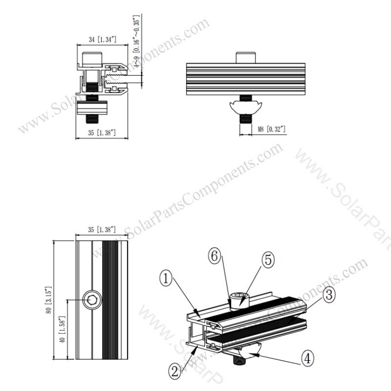 End Clamps for Frameless PV Modules T nut