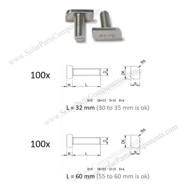 solar T bolts for pv mounting kits