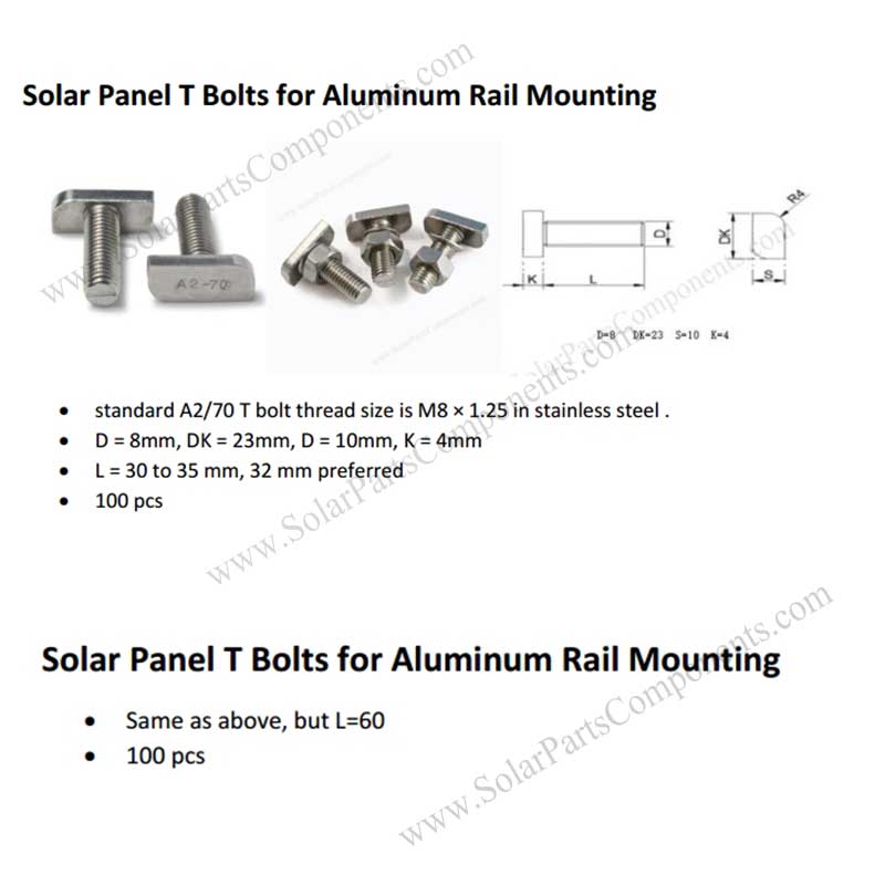 T bolts SOLAR MOUNTING KITS