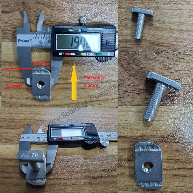 M8 t nut sizes for solar t bolts