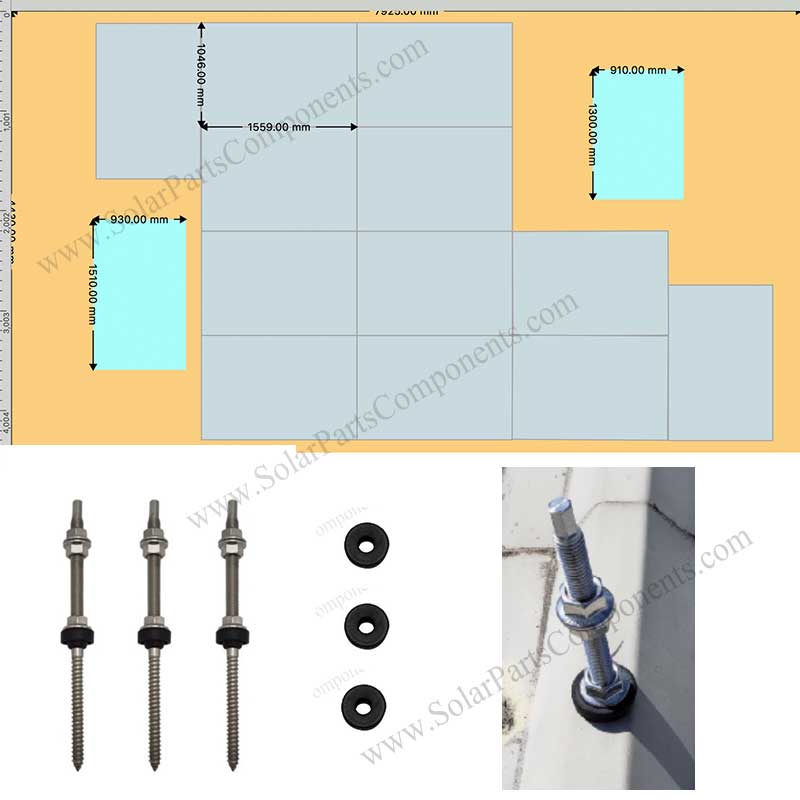 Hanger bolts for solar PV concrete roof tile mount system