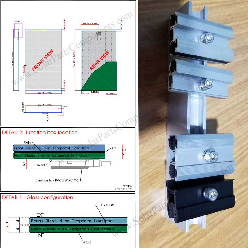 frameless module clamps for bifacial solar panels