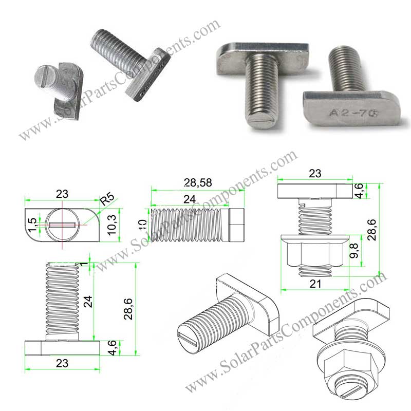 T Bolts for solar mounts 3/8"-16 x 1"