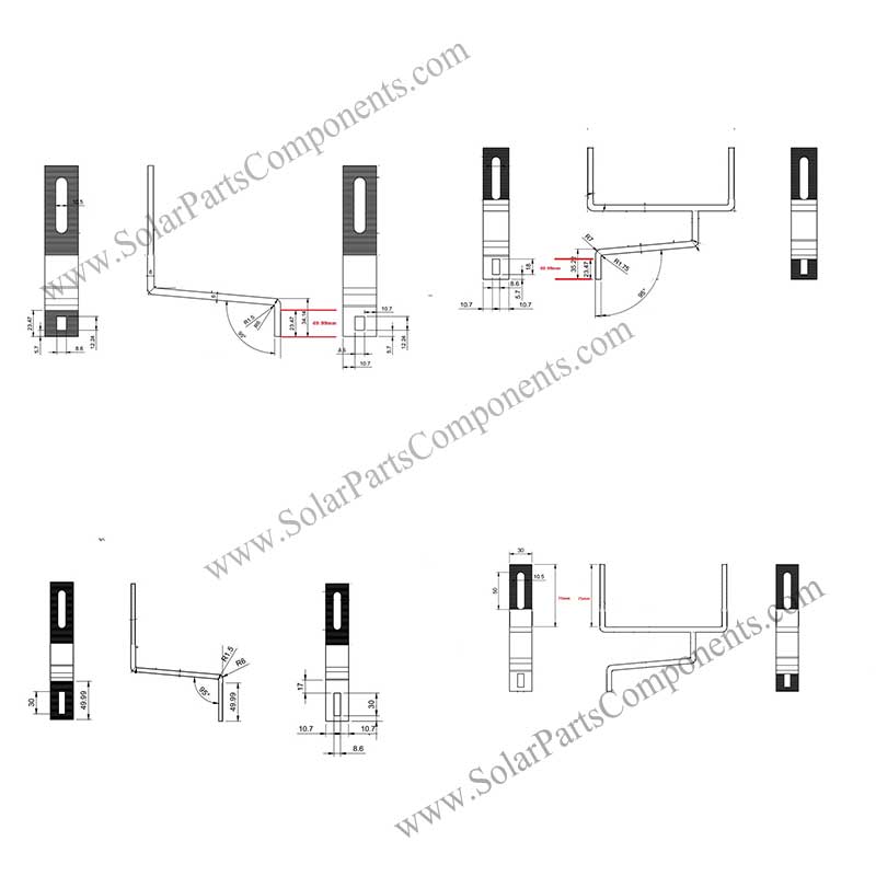 customized solar roof hooks sizes