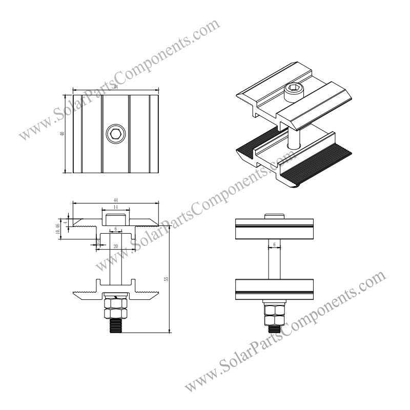 M6 solar clamps size