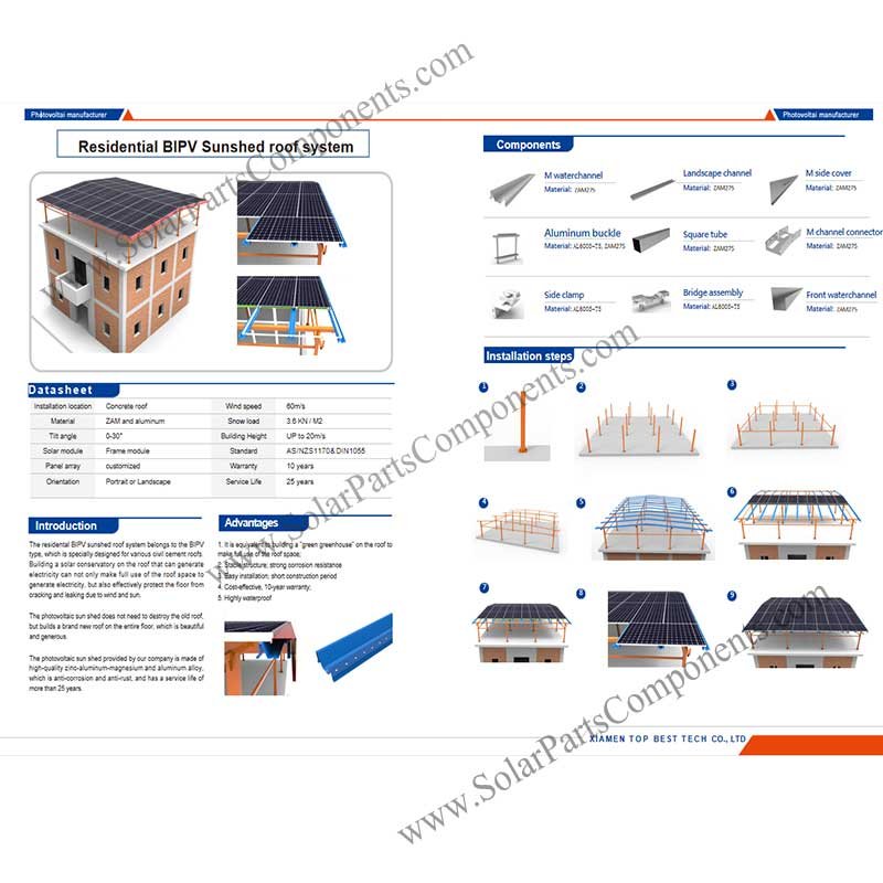 Residential BIPV Sun shed concerete roof system