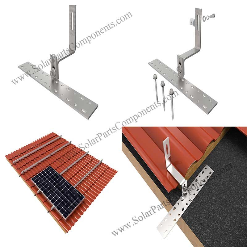 Adjustable solar tile roof hooks