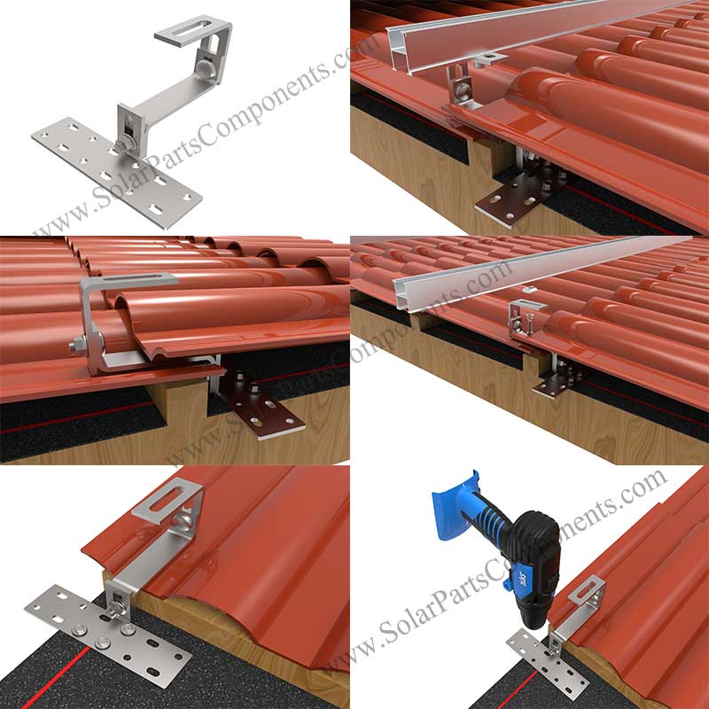 Double adjustable PV tile roof hook