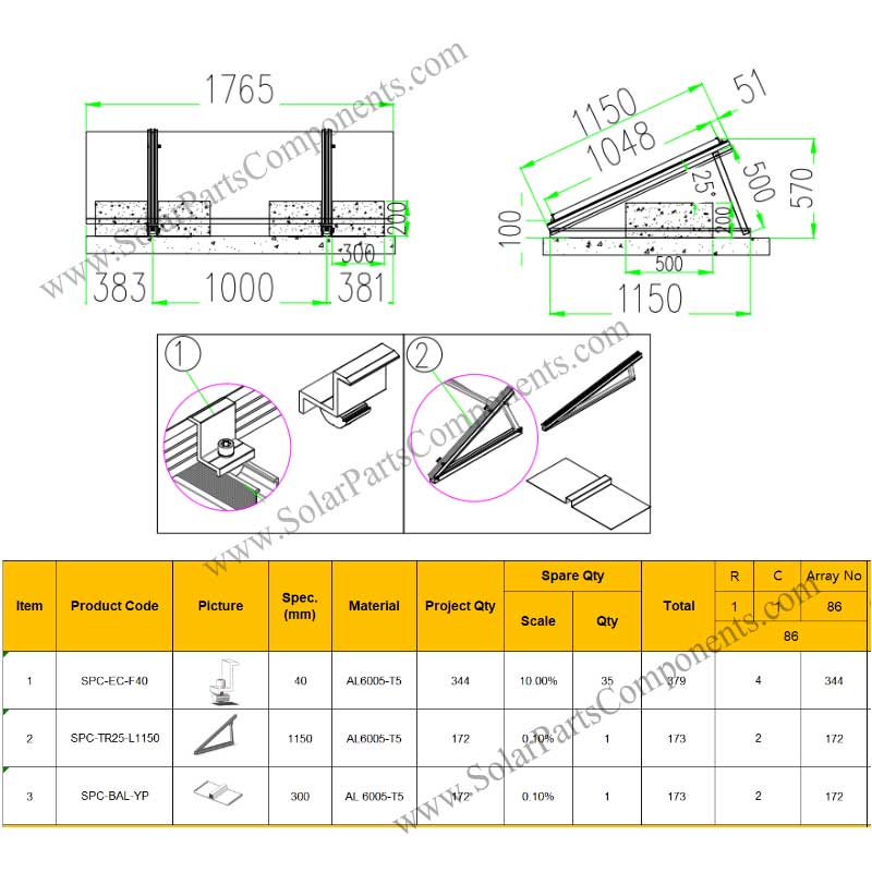 Solar Mounting Systems for concrete flat roof