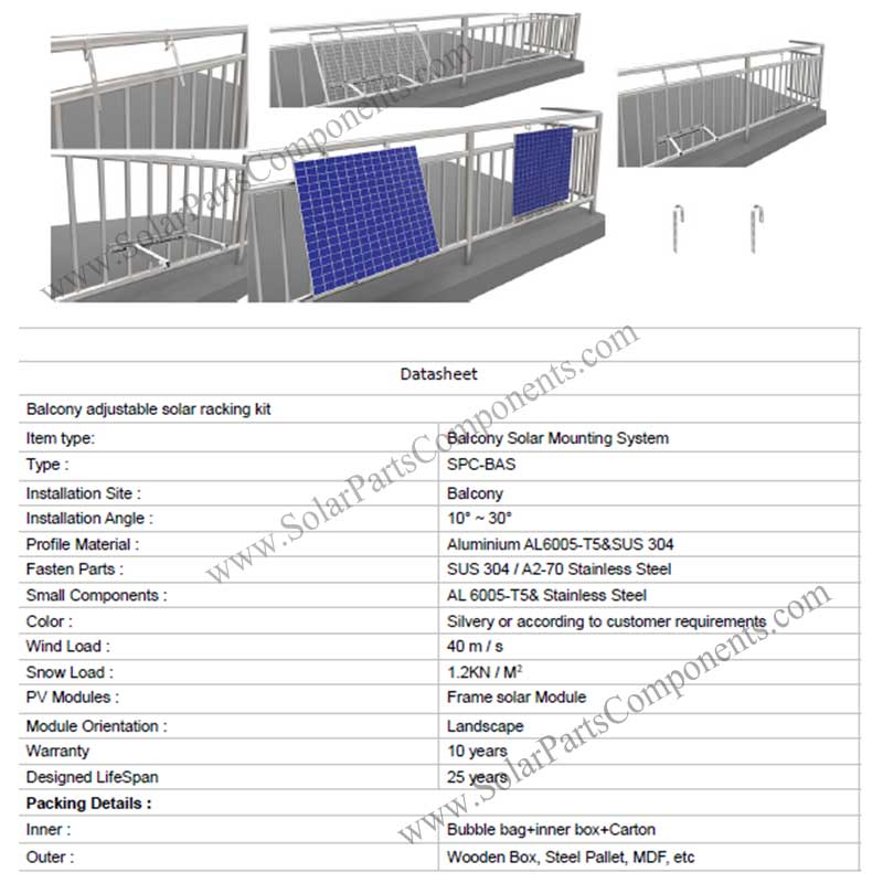 Balcony adjustable aluminium solar PV mounting